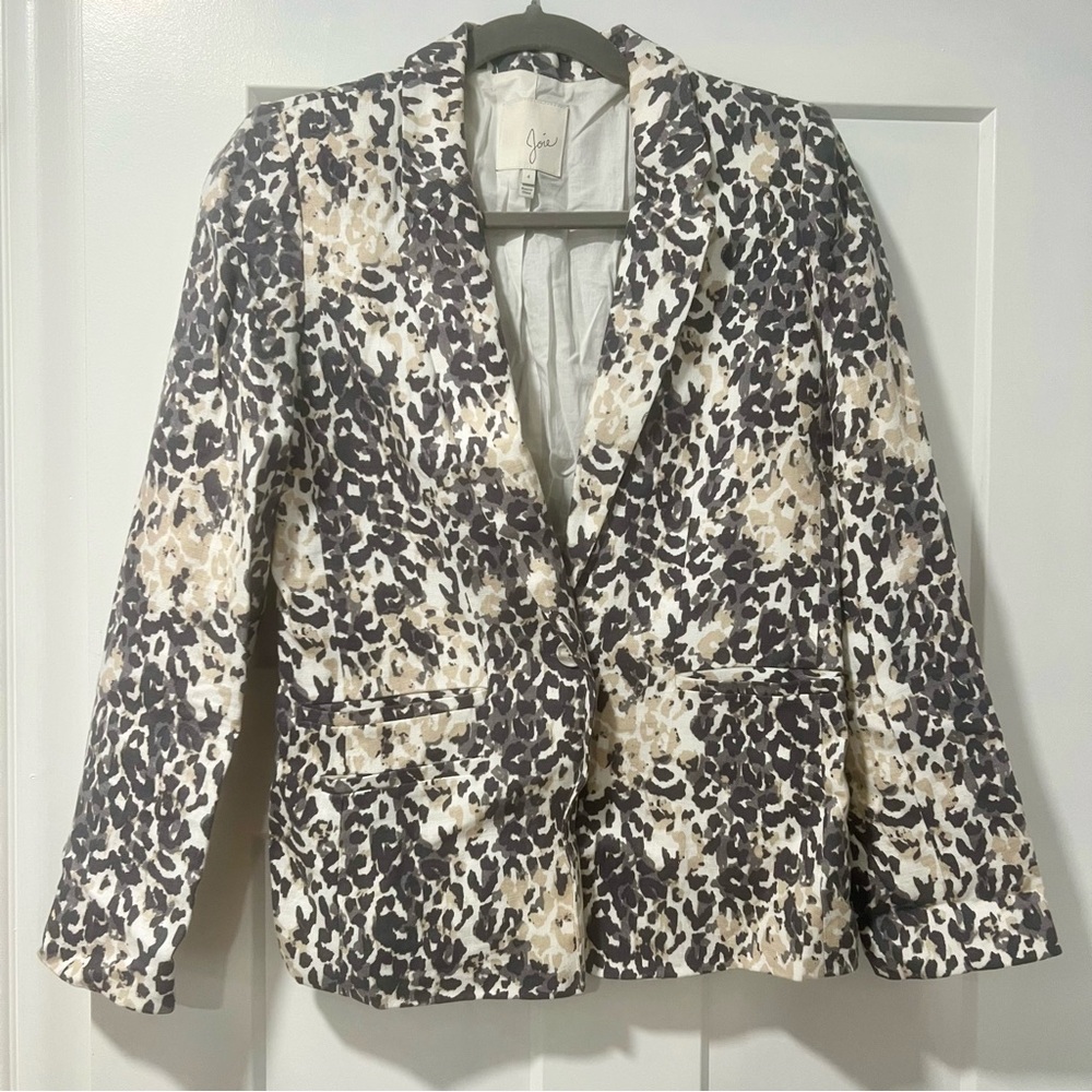 Joie Linen Leopard Print Blazer Size 4 - Picture 4 of 11